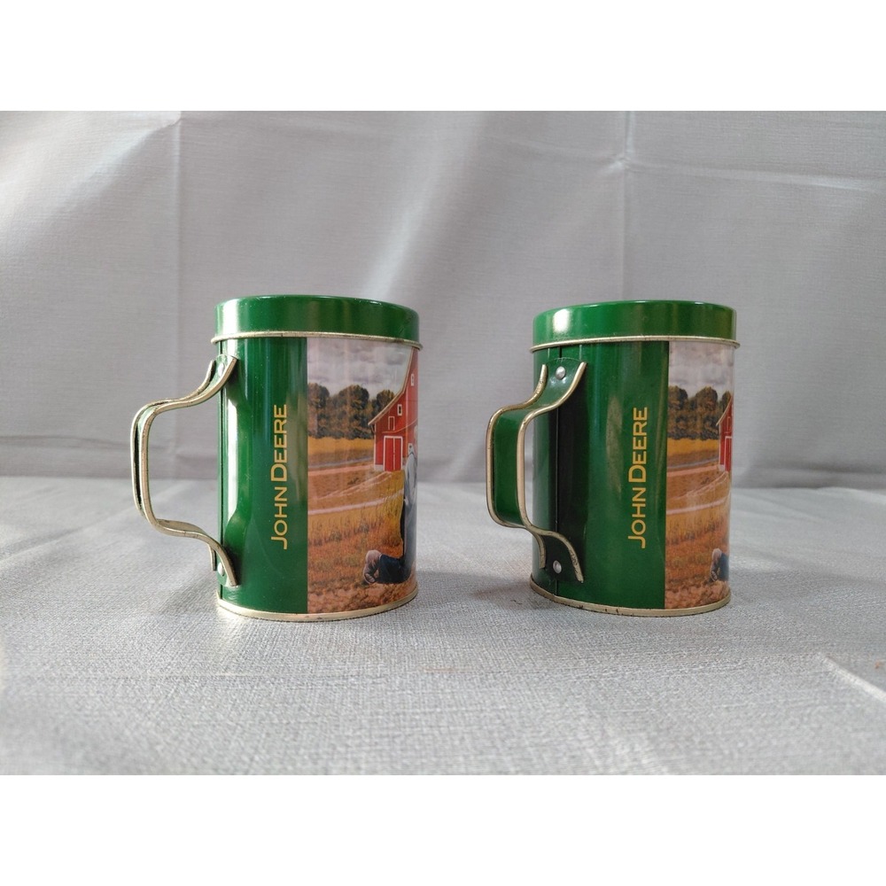 Vtg John Deere Tin Metal Salt & Pepper Shakers Collectible Pint Sized Shadow